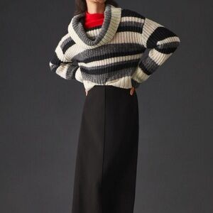 Anthropologie Turtleneck Striped Sweater Crop Gray Black White Size XS
